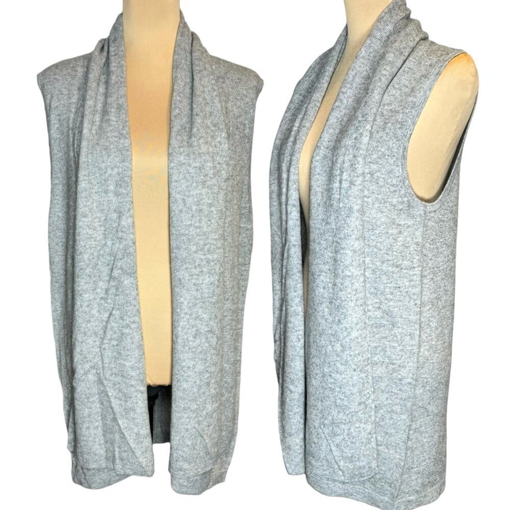 NWT InCashmere 100% Cashmere Open Front Vest SZ XL Grey Longline Lagenlook Comfy